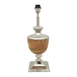 Côté Table Pied Lampe Chaveny Naturel Et Argenté H42cm En Aluminium Et Manguier