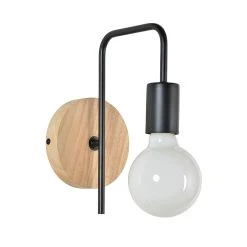 Corep Applique Base Ronde En Bois Naturel Et Métal Noir