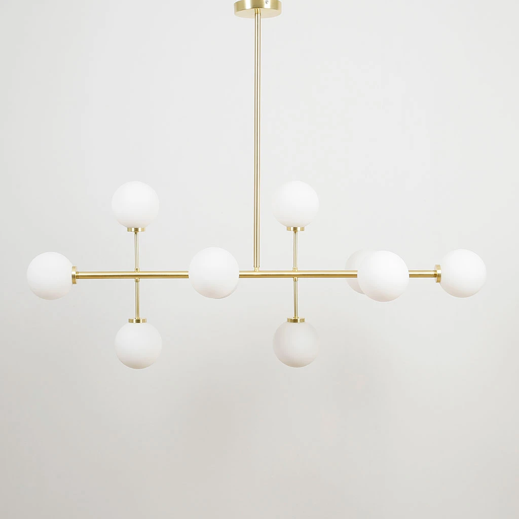 Opjet Suspension Edmond 10 Globes En Verre Opaline Doré 7 Opjet Suspension Edmond 10 Globes En Verre Opaline Doré – Image 5