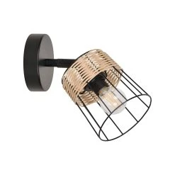 Corep Spot 1 Lumière En Metal Et Rotin Tresse H18.5cm Noir - Indah