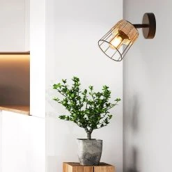 Corep Spot 1 Lumière En Metal Et Rotin Tresse H18.5cm Noir - Indah -SEMA DESIGN Boutique 613455 FRN03 WEB