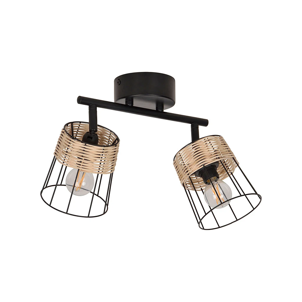 Corep Spot 2 Lumières En Metal Et Rotin Tresse H23cm Noir - Indah 3 Corep Spot 2 Lumières En Metal Et Rotin Tresse H23cm Noir - Indah