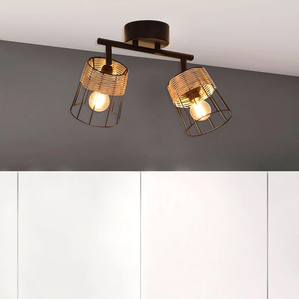 Corep Spot 2 Lumières En Metal Et Rotin Tresse H23cm Noir - Indah 5 Corep Spot 2 Lumières En Metal Et Rotin Tresse H23cm Noir - Indah – Image 3