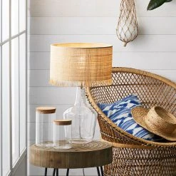 Corep Lampe En Verre Et Raphia Franges H48cm Naturel - Ibiza -SEMA DESIGN Boutique 620167 FRN04 WEB