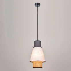 Market Set Suspension Cannage Et Lin Lavé H36cm Blanc Et Anthracite - Singapour -SEMA DESIGN Boutique 620345 FRN02 WEB
