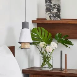 Market Set Suspension Cannage Et Lin Lavé H36cm Blanc Et Anthracite - Singapour -SEMA DESIGN Boutique 620345 FRN04 WEB