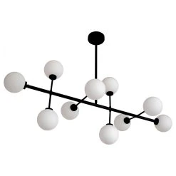 Opjet Suspension Edmond 10 Globes En Verre Opaline Noir