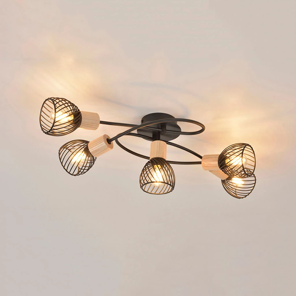 Corep Plafonnier 5 Lumières En Metal L67cm Mat Noir - Kento 4 Corep Plafonnier 5 Lumières En Metal L67cm Mat Noir - Kento – Image 2