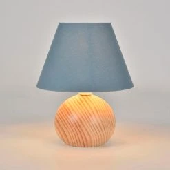 Corep Lampe En Bois Et Coton H24cm Pétrole - Rondo -SEMA DESIGN Boutique 622624 FRN02 WEB