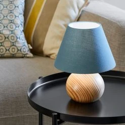 Corep Lampe En Bois Et Coton H24cm Pétrole - Rondo -SEMA DESIGN Boutique 622624 FRN04 WEB