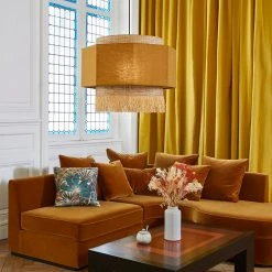 Market Set Suspension En Lin Lave, Bana Et Raphia Frange H64cm Curry -Marrakech -SEMA DESIGN Boutique 623115 FRN04 WEB