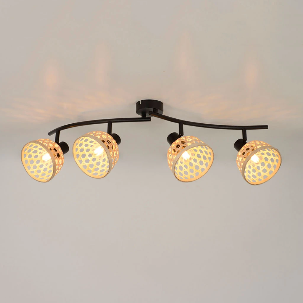 Corep Spot 4 Lumières En Métal Et Bambou L78cm Noir - Kami 4 Corep Spot 4 Lumières En Métal Et Bambou L78cm Noir - Kami – Image 2