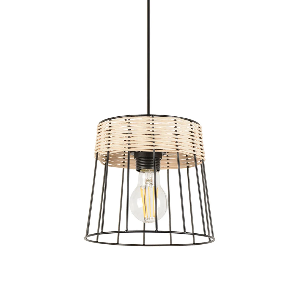 Corep Suspension En Métal Et Rotin D20cm Noir Mat - Indah 3 Corep Suspension En Métal Et Rotin D20cm Noir Mat - Indah