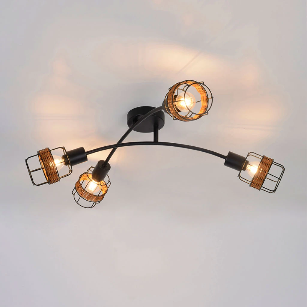 Corep Spot 4 Lumières En Métal Et Rotin L62cm Brun - Bali 4 Corep Spot 4 Lumières En Métal Et Rotin L62cm Brun - Bali – Image 2