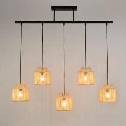 Corep Suspension 5 Lumière En Métal Et Cordelette Tressé L198cm Naturel - Cancun -SEMA DESIGN Boutique 631630 FRN02 WEB