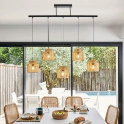 Corep Suspension 5 Lumière En Métal Et Cordelette Tressé L198cm Naturel - Cancun -SEMA DESIGN Boutique 631630 FRN03 WEB