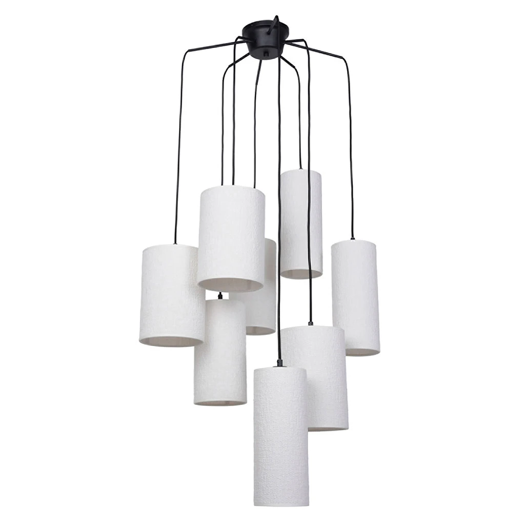 Market Set Suspension Grappe 8 Lumieres En Tissu Et Métal H168 Blanc - Cosiness 3 Market Set Suspension Grappe 8 Lumieres En Tissu Et Métal H168 Blanc - Cosiness