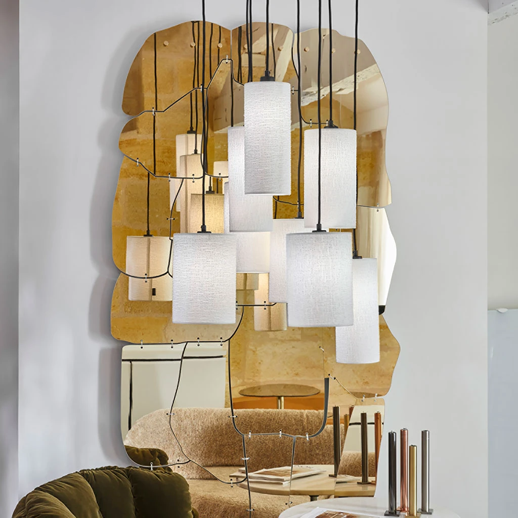 Market Set Suspension Grappe 8 Lumieres En Tissu Et Métal H168 Blanc - Cosiness 7 Market Set Suspension Grappe 8 Lumieres En Tissu Et Métal H168 Blanc - Cosiness – Image 5