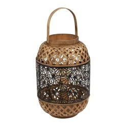 SEMA DESIGN Lampe Lanterne En Fer Et Bambou H36.5cm Noir Et Doré - Flaural -SEMA DESIGN Boutique 74977 DET03 WEB